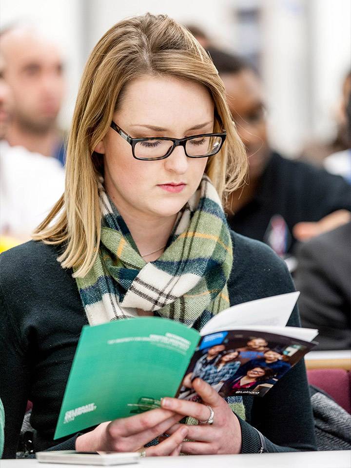 Prospective postgraduate student at open event