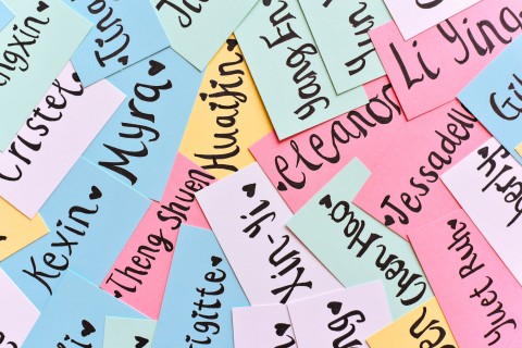 Names written on colorful paper.