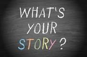 Chalkboard with What's Your Story written on it with chalk